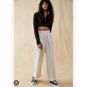 Free People pleated trouser Nothin'‎ to Say pant ivory white Large wide leg NWT